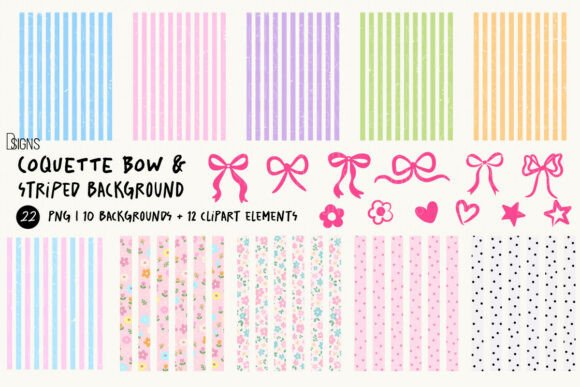 Download Coquette Bow &amp; Striped Background Bundle - Premium Resources
