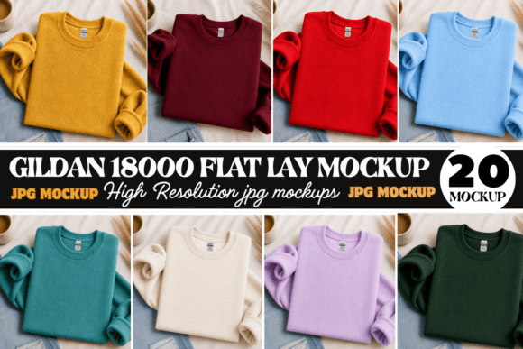 Download Gildan 18000 Flat Lay Sweatshirt Mockups - Sweatshirt Collection