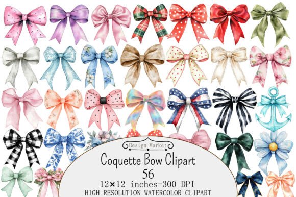 Download Watercolor Coquette Bow Clipart - Premium Bundle