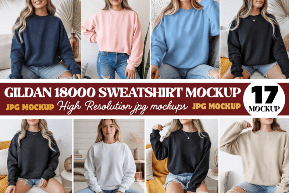 Download Gildan 18000 Sweatshirt Mockup Bundle - Sweatshirt Collection